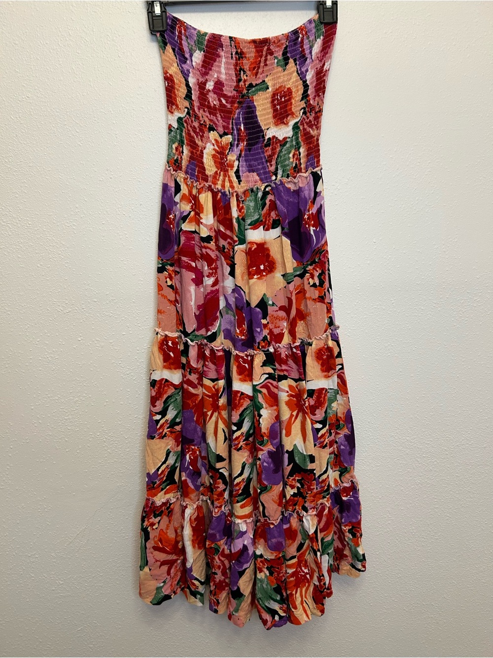Anthropologie Abel the Label Smocked Strapless Floral Tiered Midi Dress
